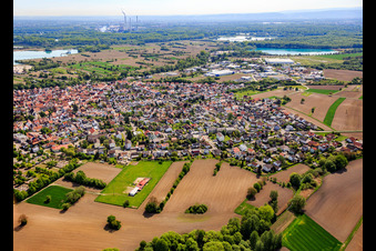 Aerial view of City overview from the west in Hagenbach in the state Rhineland-Palatinate, Germany