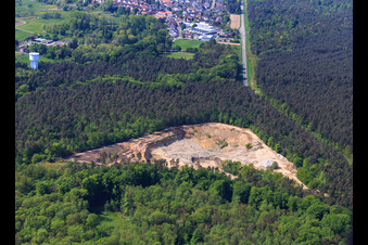 Aerial view of Sand pit of Kalksandsteinwerke Schencking GmbH & Co. KG, Bienwald plant in the district Büchelberg in Wörth am Rhein in the state Rhineland-Palatinate, Germany
