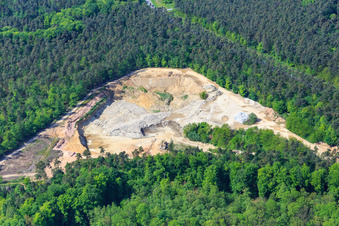 Aerial photograpy of Sand pit of Kalksandsteinwerke Schencking GmbH & Co. KG, Bienwald plant in the district Büchelberg in Wörth am Rhein in the state Rhineland-Palatinate, Germany