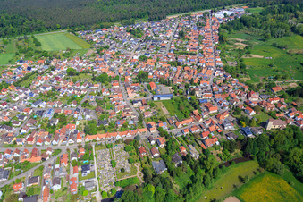 Aerial view of Overview of the town from the south in Berg in the state Rhineland-Palatinate, Germany