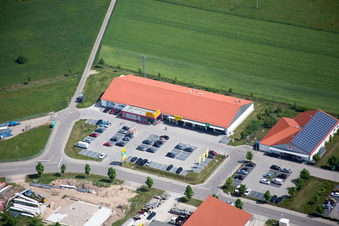 Aerial view of Shopping centers in the district Neulauterburg in Berg in the state Rhineland-Palatinate, Germany