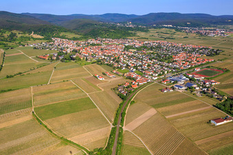 Overview of the town from the southeast in Wachenheim an der Weinstraße in the state Rhineland-Palatinate, Germany