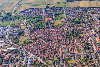 Aerial view of Overview of towns from the north in Freinsheim in the state Rhineland-Palatinate, Germany