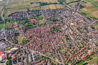Aerial photograpy of Overview of towns from the north in Freinsheim in the state Rhineland-Palatinate, Germany