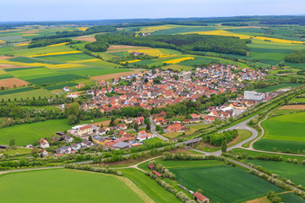 Aerial view of Village view on the B26 from the northeast in the district Gänheim in Arnstein in the state Bavaria, Germany
