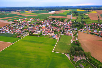 Village view from the east in Hausen bei Würzburg in the state Bavaria, Germany