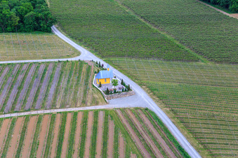 Aerial view of Vineyard Chapel in Bergtheim in the state Bavaria, Germany