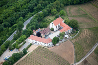 Aerial view of Vogelsburg in the district Escherndorf in Volkach in the state Bavaria, Germany