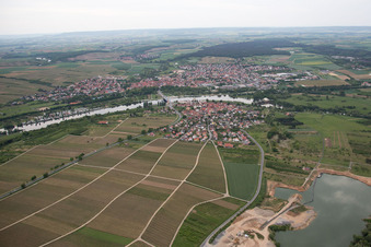 Aerial photograpy of From the west in the district Astheim in Volkach in the state Bavaria, Germany