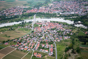 From the west in the district Astheim in Volkach in the state Bavaria, Germany out of the air