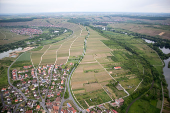 Aerial view of District Astheim in Volkach in the state Bavaria, Germany
