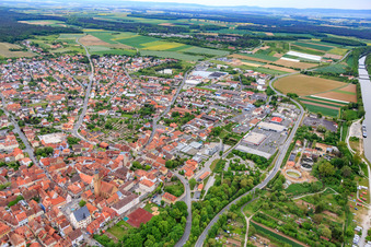 Dieselstraße industrial area with AWG Fashion Center Volkach in Volkach in the state Bavaria, Germany