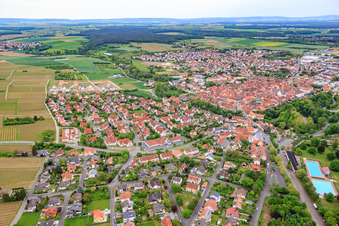 Aerial view of Gaibacher Street in Volkach in the state Bavaria, Germany