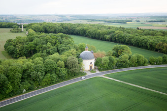 Aerial view of Castle Park Gaibach in the district Gaibach in Volkach in the state Bavaria, Germany