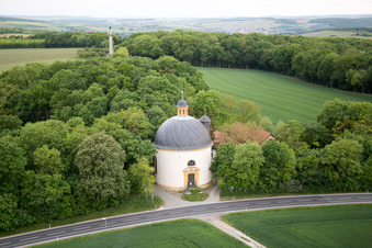 Oblique view of Castle Park Gaibach in the district Gaibach in Volkach in the state Bavaria, Germany