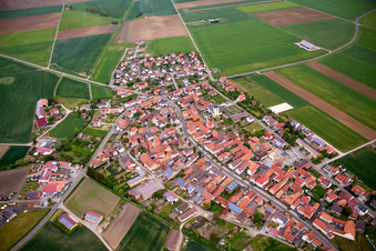 Aerial view of Village view in the district Herlheim in Kolitzheim in the state Bavaria, Germany