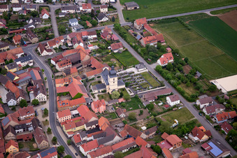 Aerial photograpy of Village view in the district Herlheim in Kolitzheim in the state Bavaria, Germany