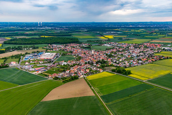 Village - view on the edge of agricultural fields and farmland in Grettstadt in the state Bavaria, Germany