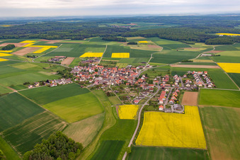 Aerial view of District Ebertshausen in Üchtelhausen in the state Bavaria, Germany