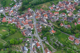 Aerial view of District Hausen in Schonungen in the state Bavaria, Germany