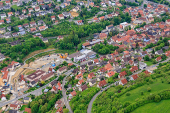 Oblique view of Hofheimer Street in Schonungen in the state Bavaria, Germany