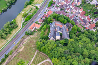 Oblique view of Castle Mainberg in the district Mainberg in Schonungen in the state Bavaria, Germany