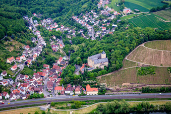 Aerial view of Castle of Schloss Schloss Mainberg in the district Mainberg in Schonungen in the state Bavaria, Germany