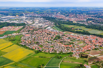 Aerial view of View from the east in Sennfeld in the state Bavaria, Germany