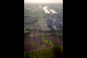 Building remains of the reactor units and facilities of the NPP nuclear power plant Grafenrheinfeld KKG in Grafenrheinfeld in the state Bavaria, Germany