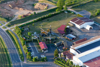 Aerial view of Exhibition of fighter aircrafts and tanks and Museum building ensemble of Museum for Military History in Stammheim in the state Bavaria, Germany