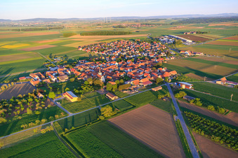 Aerial view of Village view from the northeast in Kolitzheim in the state Bavaria, Germany