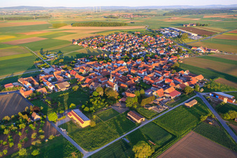 Aerial photograpy of Village view from the northeast in Kolitzheim in the state Bavaria, Germany
