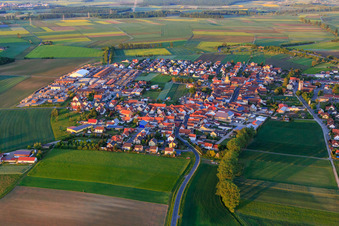 Aerial photograpy of Village view from the west in the district Unterspiesheim in Kolitzheim in the state Bavaria, Germany