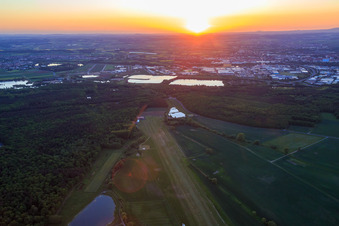 Schweinfurt-Süd Airport EDFS at sunset in Gochsheim in the state Bavaria, Germany out of the air