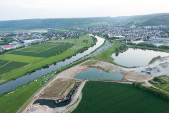 Riparian zones on the course of the river of the Weser river in Beverungen in the state North Rhine-Westphalia, Germany