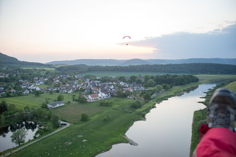 Aerial view of District Wehrden in Beverungen in the state North Rhine-Westphalia, Germany