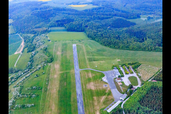 Aerial view of Höxter-Holzminden Airport (EDVI) on the Rauschenberg in the district Albaxen in Höxter in the state North Rhine-Westphalia, Germany