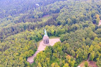 Aerial photograpy of Hermann Monument in the district Hiddesen in Detmold in the state North Rhine-Westphalia, Germany