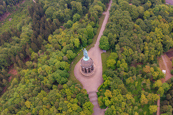 Hermann Monument in the district Hiddesen in Detmold in the state North Rhine-Westphalia, Germany from above
