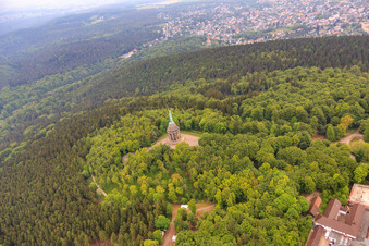 Hermann Monument in the district Hiddesen in Detmold in the state North Rhine-Westphalia, Germany out of the air