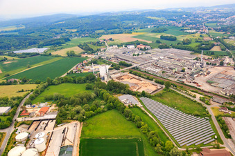 Open-space PV system in front of the power plant Horn GmbH Horn Bad Meinberg in the district Horn in Horn-Bad Meinberg in the state North Rhine-Westphalia, Germany