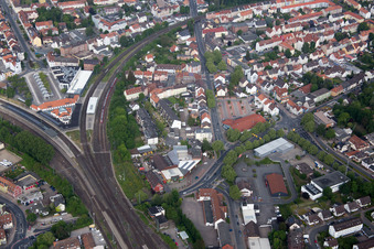 Track progress and building of the main station of the railway in Hameln in the state Lower Saxony, Germany
