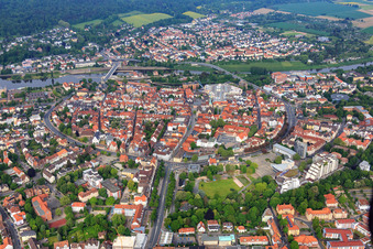 Historic old town from the east in Hameln in the state Lower Saxony, Germany
