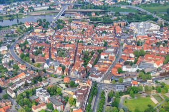 Aerial view of Historic old town from the east in Hameln in the state Lower Saxony, Germany