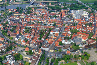 Aerial photograpy of Historic old town from the east in Hameln in the state Lower Saxony, Germany