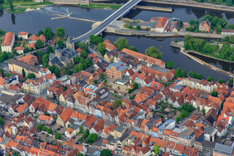Bäckerstraße, Münster St. Bonifatius and Papenschule in Hameln in the state Lower Saxony, Germany