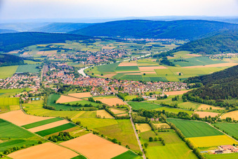 Aerial view of View of the Weser from the north in Bodenfelde in the state Lower Saxony, Germany