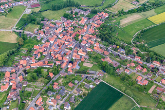 Aerial view of Agricultural fields and farmland in the district Vernawahlshausen in Wesertal in the state Hesse, Germany