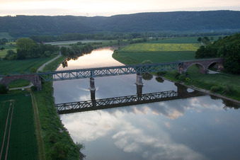Kennedy bridge for the railway across the Weser in the district Wehrden in Beverungen in the state North Rhine-Westphalia, Germany