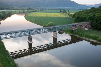 Kennedy bridge for the railway across the Weser in Boffzen in the state Lower Saxony, Germany